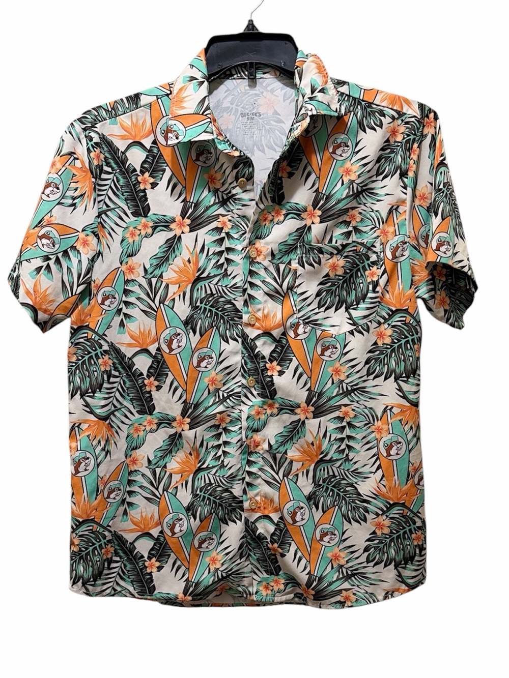 Buc-ees Mens Small Multicolor Hawaiian Floral Stretch Performance Button Shirt